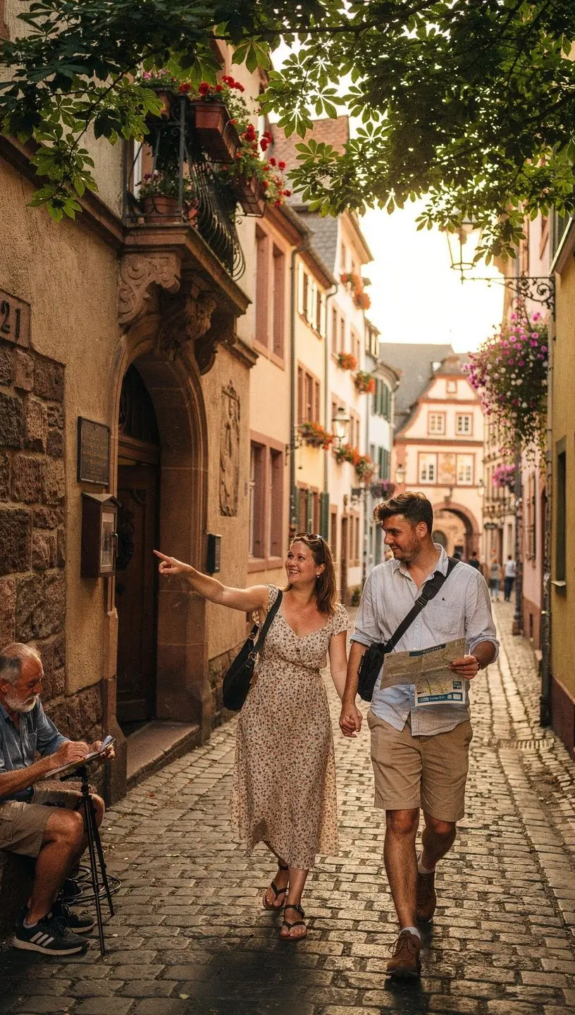Detailaufnahme eines Stadtplans mit hervorgehobenen Spazierwegen und kulturellen Highlights.